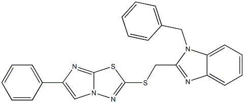 2-[(1-Benzyl-1H-benzimidazol-2-yl)methylthio]-6-phenylimidazo[2,1-b][1,3,4]thiadiazole Struktur