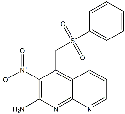 3-ニトロ-4-[(フェニルスルホニル)メチル]-1,8-ナフチリジン-2-アミン 化学構造式