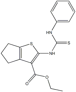 2-(3-フェニルチオウレイド)-5,6-ジヒドロ-4H-シクロペンタ[b]チオフェン-3-カルボン酸エチル 化学構造式