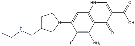 5-アミノ-6-フルオロ-1,4-ジヒドロ-4-オキソ-7-[3-(エチルアミノメチル)-1-ピロリジニル]キノリン-3-カルボン酸 化学構造式