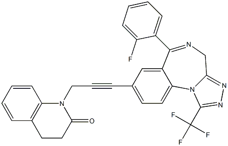 1-Trifluoromethyl-6-(2-fluorophenyl)-8-[3-[(1,2,3,4-tetrahydro-2-oxoquinolin)-1-yl]-1-propynyl]-4H-[1,2,4]triazolo[4,3-a][1,4]benzodiazepine,,结构式
