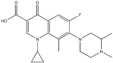 1-Cyclopropyl-6-fluoro-8-methyl-1,4-dihydro-7-(3,4-dimethylpiperazin-1-yl)-4-oxoquinoline-3-carboxylic acid,,结构式