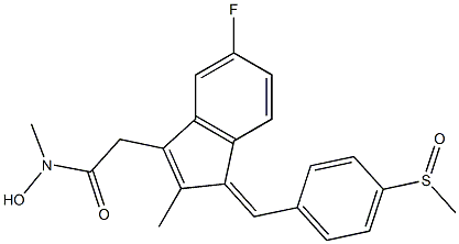 [5-フルオロ-2-メチル-1-[(Z)-4-メチルスルフィニルベンジリデン]-1H-インデン-3-イル]-N-メチルアセトヒドロキサム酸 化学構造式