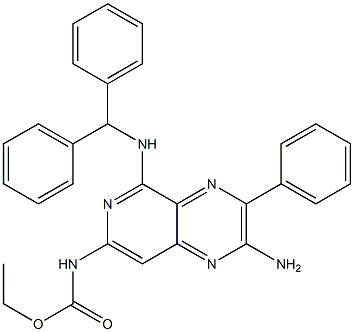 N-[2-アミノ-5-[(ジフェニルメチル)アミノ]-3-フェニルピリド[3,4-b]ピラジン-7-イル]カルバミド酸エチル 化学構造式
