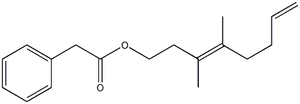フェニル酢酸3,4-ジメチル-3,7-オクタジエニル 化学構造式