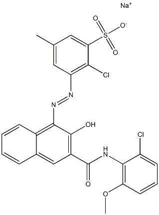2-Chloro-5-methyl-3-[[3-[[(2-chloro-6-methoxyphenyl)amino]carbonyl]-2-hydroxy-1-naphtyl]azo]benzenesulfonic acid sodium salt,,结构式