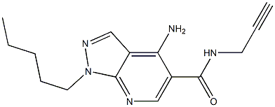 1-ペンチル-4-アミノ-N-(2-プロピニル)-1H-ピラゾロ[3,4-b]ピリジン-5-カルボアミド 化学構造式