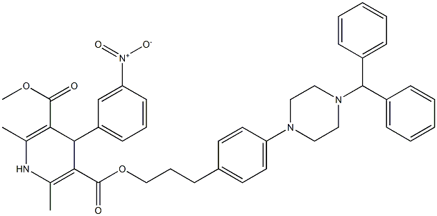 2,6-Dimethyl-4-(3-nitrophenyl)-1,4-dihydropyridine-3,5-dicarboxylic acid 3-methyl 5-[3-[4-[(4-benzhydrylpiperazin)-1-yl]phenyl]propyl] ester