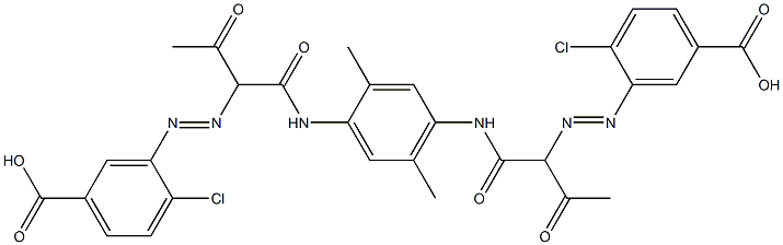 1,4-ビス[2-(5-カルボキシ-2-クロロフェニルアゾ)-1,3-ジオキソブチルアミノ]-2,5-ジメチルベンゼン 化学構造式