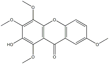 1,3,4,7-テトラメトキシ-2-ヒドロキシキサントン 化学構造式