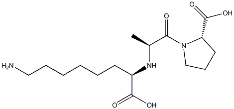 (R)-2-[[(S)-1-[[(2S)-2-カルボキシピロリジン-1-イル]カルボニル]エチル]アミノ]-8-アミノオクタン酸 化学構造式