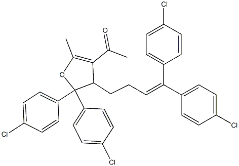 4,5-Dihydro-3-acetyl-2-methyl-4-[4,4-bis(4-chlorophenyl)-3-butenyl]-5,5-bis(4-chlorophenyl)furan Struktur