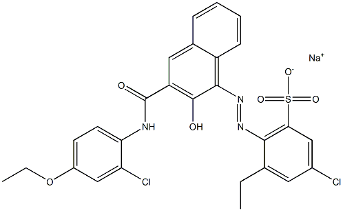 3-クロロ-5-エチル-6-[[3-[[(2-クロロ-4-エトキシフェニル)アミノ]カルボニル]-2-ヒドロキシ-1-ナフチル]アゾ]ベンゼンスルホン酸ナトリウム 化学構造式