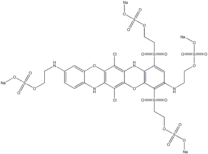6,13-Dichloro-3,10-bis[2-(sodiooxysulfonyloxy)ethylamino]-1,4-bis[2-(sodiooxysulfonyloxy)ethylsulfonyl]-5,12-dioxa-7,14-diazapentacene Structure