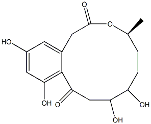 (4S)-4,5,6,7,8,9-ヘキサヒドロ-7,8,11,13-テトラヒドロキシ-4-メチル-2H-3-ベンゾオキサシクロドデシン-2,10(1H)-ジオン 化学構造式