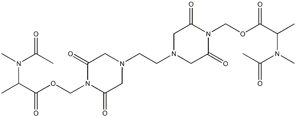 4,4'-エチレンビス(2,6-ジオキソピペラジン-1-メタノール)ビス[2-(N-メチル-N-アセチルアミノ)プロピオナート] 化学構造式