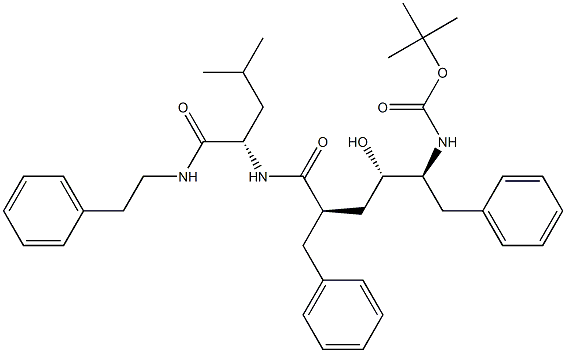 (2S)-2-[[(2R,4S,5S)-2-Benzyl-5-[(tert-butyloxycarbonyl)amino]-4-hydroxy-6-phenylhexanoyl]amino]-4-methyl-N-(2-phenylethyl)valeramide Struktur