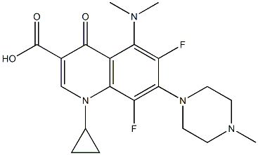 1-Cyclopropyl-6,8-difluoro-1,4-dihydro-5-dimethylamino-7-(4-methyl-1-piperazinyl)-4-oxoquinoline-3-carboxylic acid,,结构式