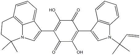 2-[1-(1,1-Dimethyl-2-propenyl)-1H-indol-3-yl]-5-[[4,4-dimethyl-5,6-dihydro-4H-pyrrolo[3,2,1-ij]quinolin]-1-yl]-3,6-dihydroxy-1,4-benzoquinone,,结构式