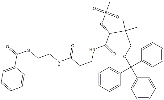 [R,(+)]-2-(Methylsulfonyloxy)-N-[2-[(2-benzoylthioethyl)carbamoyl]ethyl]-3,3-dimethyl-4-(triphenylmethoxy)butyramide Structure