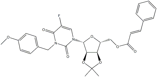 5-Fluoro-3-(4-methoxybenzyl)-5'-O-(3-phenylacryloyl)-2'-O,3'-O-(propane-2,2-diyl)uridine 结构式