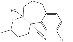 3-メチル-4a-ヒドロキシ-10-メトキシ-1,2,3,4a,5,6,7,11b-オクタヒドロベンゾ[3,4]シクロヘプタ[1,2-b]ピラン-11b-カルボニトリル 化学構造式