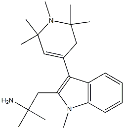 2-(2-アミノ-2-メチルプロピル)-1-メチル-3-(1,2,2,6,6-ペンタメチル-1,2,3,6-テトラヒドロピリジン-4-イル)-1H-インドール 化学構造式