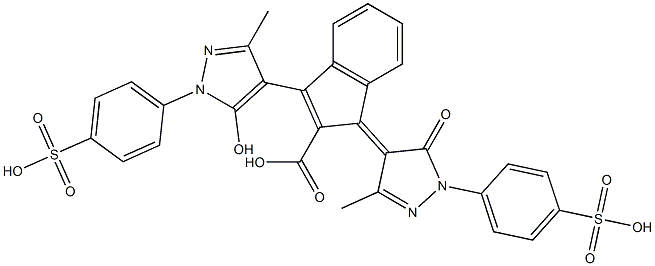 1-[[1,5-Dihydro-3-methyl-5-oxo-1-(4-sulfophenyl)-4H-pyrazol]-4-ylidene]-3-[5-hydroxy-3-methyl-1-(4-sulfophenyl)-1H-pyrazol-4-yl]-1H-indene-2-carboxylic acid Struktur