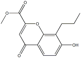 7-ヒドロキシ-8-プロピル-4-オキソ-4H-1-ベンゾピラン-2-カルボン酸メチル 化学構造式