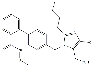 4'-[(2-ブチル-4-クロロ-5-ヒドロキシメチル-1H-イミダゾール-1-イル)メチル]-N-メトキシ-1,1'-ビフェニル-2-カルボアミド 化学構造式