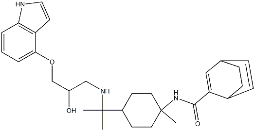 4-[2-Hydroxy-3-[[1-[[(bicyclo[2.2.2]octane-2,5-dien-2-yl)carbonyl]amino]-p-menthan-8-yl]amino]propoxy]-1H-indole,,结构式