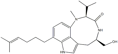 (2S,5R)-1,2,4,5,6,8-Hexahydro-9-(5-methyl-4-hexenyl)-5-hydroxymethyl-2-isopropyl-1-methyl-3H-pyrrolo[4,3,2-gh]-1,4-benzodiazonin-3-one Struktur