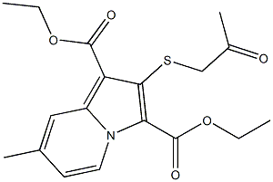 2-(2-オキソプロピルチオ)-7-メチルインドリジン-1,3-ジカルボン酸ジエチル 化学構造式