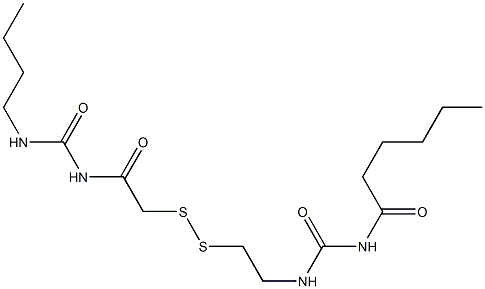 1-Hexanoyl-3-[2-[[(3-butylureido)carbonylmethyl]dithio]ethyl]urea Struktur