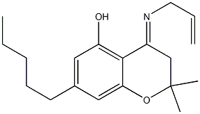 3,4-ジヒドロ-2,2-ジメチル-4-[2-プロペニルイミノ]-7-ペンチル-2H-1-ベンゾピラン-5-オール 化学構造式