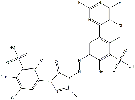 1-(2,5-Dichloro-4-sodiosulfophenyl)-3-methyl-4-[4-methyl-2-sodiosulfo-5-(5-chloro-2,6-difluoropyrimidin-4-yl)phenylazo]-5(4H)-pyrazolone Structure