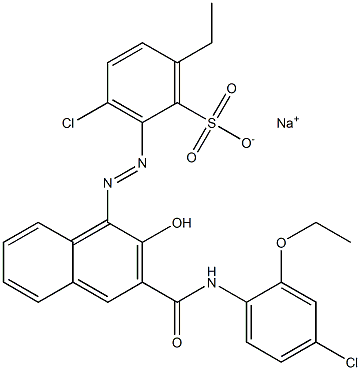 3-クロロ-6-エチル-2-[[3-[[(4-クロロ-2-エトキシフェニル)アミノ]カルボニル]-2-ヒドロキシ-1-ナフチル]アゾ]ベンゼンスルホン酸ナトリウム 化学構造式