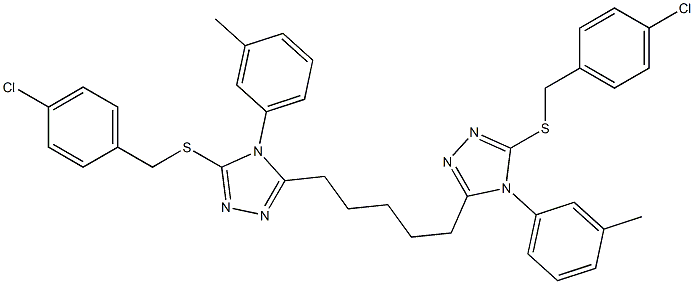 5,5'-(1,5-Pentanediyl)bis[4-(3-methylphenyl)-3-(4-chlorobenzylthio)-4H-1,2,4-triazole],,结构式