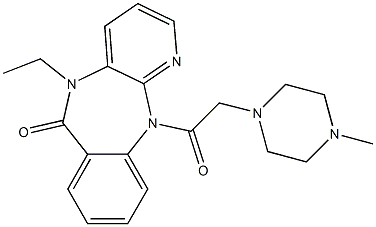 5,11-ジヒドロ-5-エチル-11-[(4-メチル-1-ピペラジニル)アセチル]-6H-ピリド[2,3-b][1,4]ベンゾジアゼピン-6-オン 化学構造式