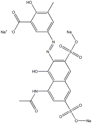5-[[8-アセチルアミノ-1-ヒドロキシ-3,6-ビス(ソジオスルホ)-2-ナフタレニル]アゾ]-2-ヒドロキシ-3-メチル安息香酸ナトリウム 化学構造式