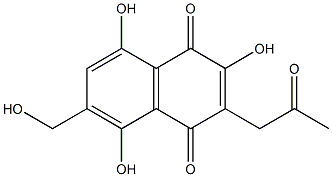2,5,8-Trihydroxy-6-hydroxymethyl-3-(2-oxopropyl)-1,4-naphthoquinone Struktur