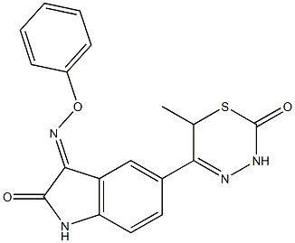 1,3-ジヒドロ-3-[フェノキシイミノ]-5-[(6-メチル-2-オキソ-3,6-ジヒドロ-2H-1,3,4-チアジアジン)-5-イル]-2H-インドール-2-オン 化学構造式
