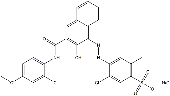 3-クロロ-6-メチル-4-[[3-[[(2-クロロ-4-メトキシフェニル)アミノ]カルボニル]-2-ヒドロキシ-1-ナフチル]アゾ]ベンゼンスルホン酸ナトリウム 化学構造式