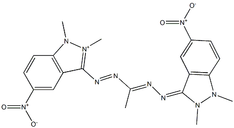 3-[[1-[2-[(1,2-ジヒドロ-1,2-ジメチル-5-ニトロ-3H-インダゾール)-3-イリデン]ヒドラゾノ]エチル]アゾ]-1,2-ジメチル-5-ニトロ-1H-インダゾール-2-イウム 化学構造式