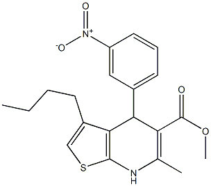 3-ブチル-6-メチル-4-(3-ニトロフェニル)-4,7-ジヒドロチエノ[2,3-b]ピリジン-5-カルボン酸メチル 化学構造式