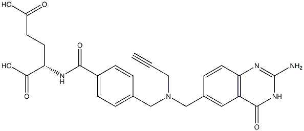 (S)-2-[4-[N-[(2-アミノ-3,4-ジヒドロ-4-オキソキナゾリン)-6-イルメチル]-N-(2-プロピニル)アミノメチル]ベンゾイルアミノ]グルタル酸 化学構造式