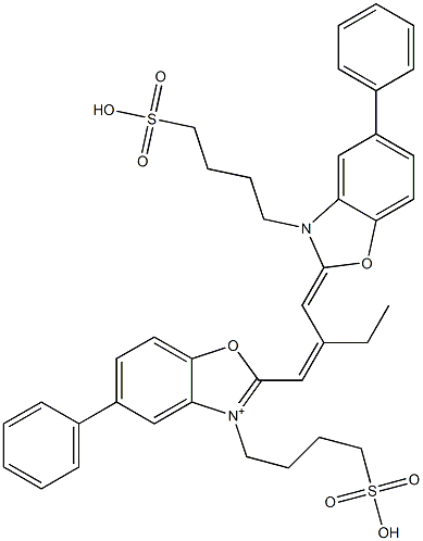 5-Phenyl-2-[2-[[5-phenyl-3-(4-sulfobutyl)benzoxazol-2(3H)-ylidene]methyl]-1-butenyl]-3-(4-sulfobutyl)benzoxazol-3-ium Structure