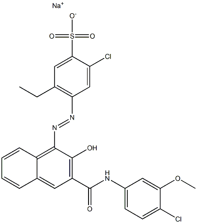 2-クロロ-5-エチル-4-[[3-[[(4-クロロ-3-メトキシフェニル)アミノ]カルボニル]-2-ヒドロキシ-1-ナフチル]アゾ]ベンゼンスルホン酸ナトリウム 化学構造式