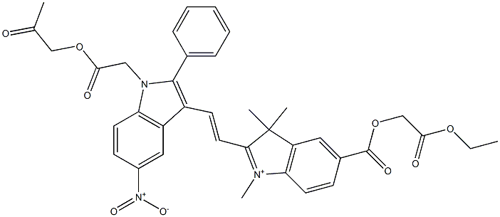 5-[(2-Ethoxy-2-oxoethoxy)carbonyl]-1,3,3-trimethyl-2-[2-[5-nitro-1-[2-oxo-2-(2-oxopropoxy)ethyl]-2-phenyl-1H-indol-3-yl]ethenyl]-3H-indol-1-ium Structure