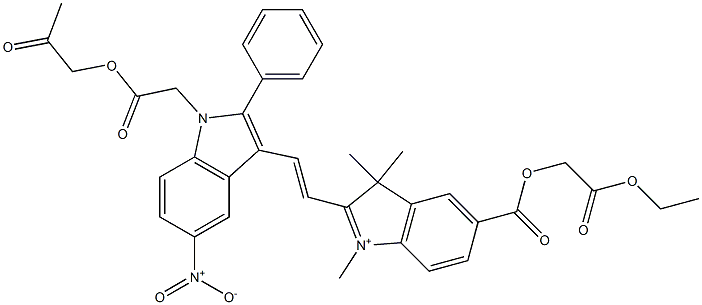 5-[(2-Ethoxy-2-oxoethoxy)carbonyl]-1,3,3-trimethyl-2-[2-[5-nitro-1-[2-oxo-2-(2-oxopropoxy)ethyl]-2-phenyl-1H-indol-3-yl]ethenyl]-3H-indol-1-ium|